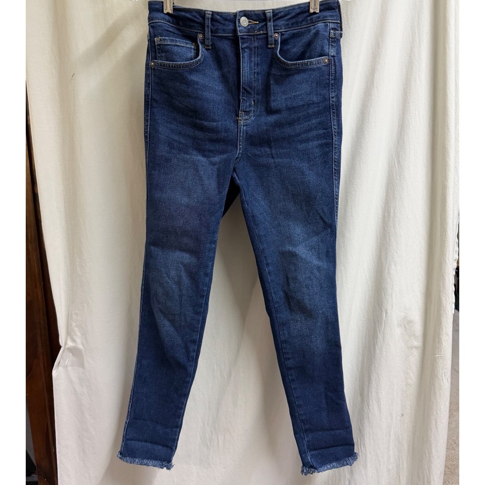 We The Free Free People High Rise Skinny Jeans Dark Wash Raw Hem Size 29